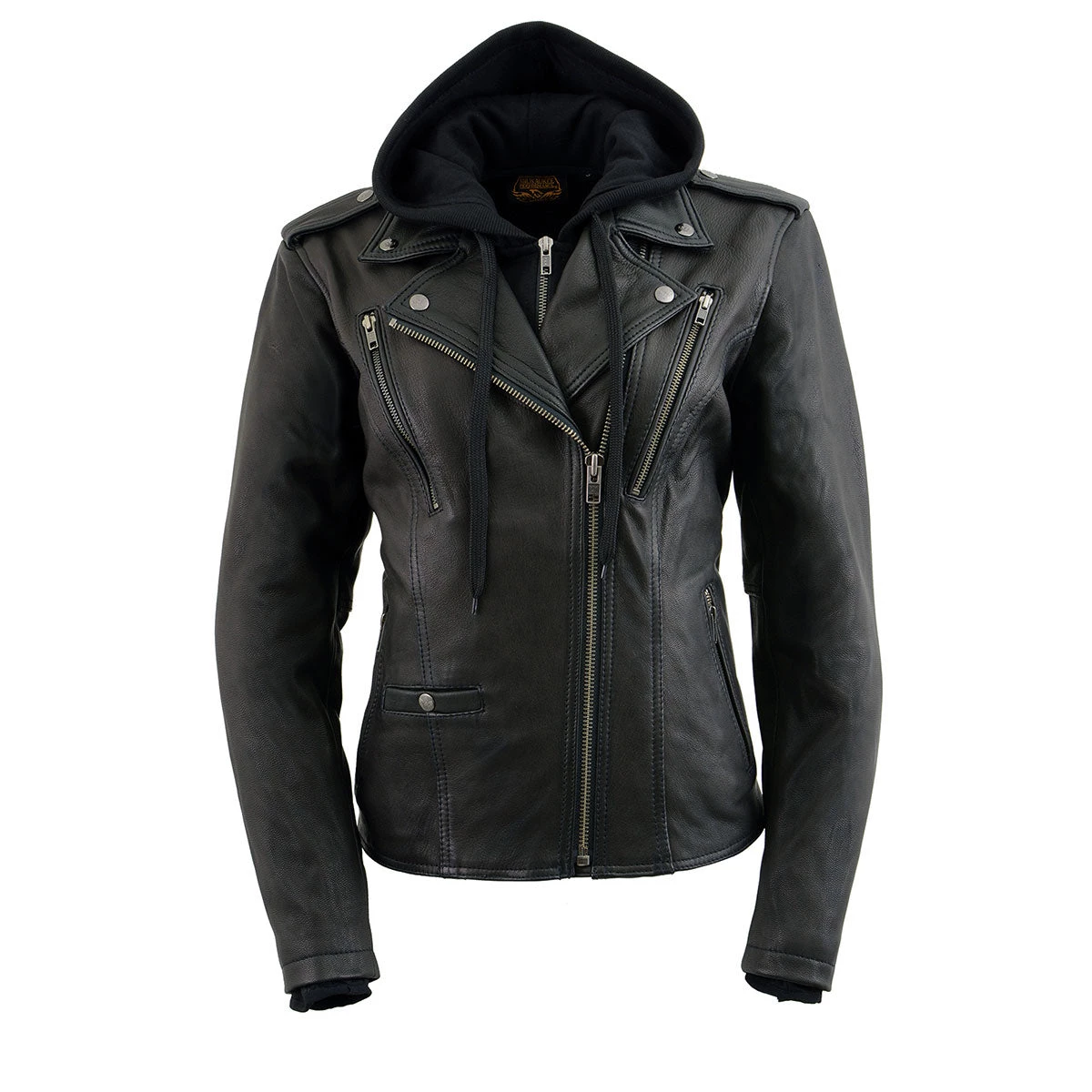 Leather Motorcycle Jackets Milwaukee Leather MLL2575 Ladies Black Vented MC Jacket With Removable Hoodie