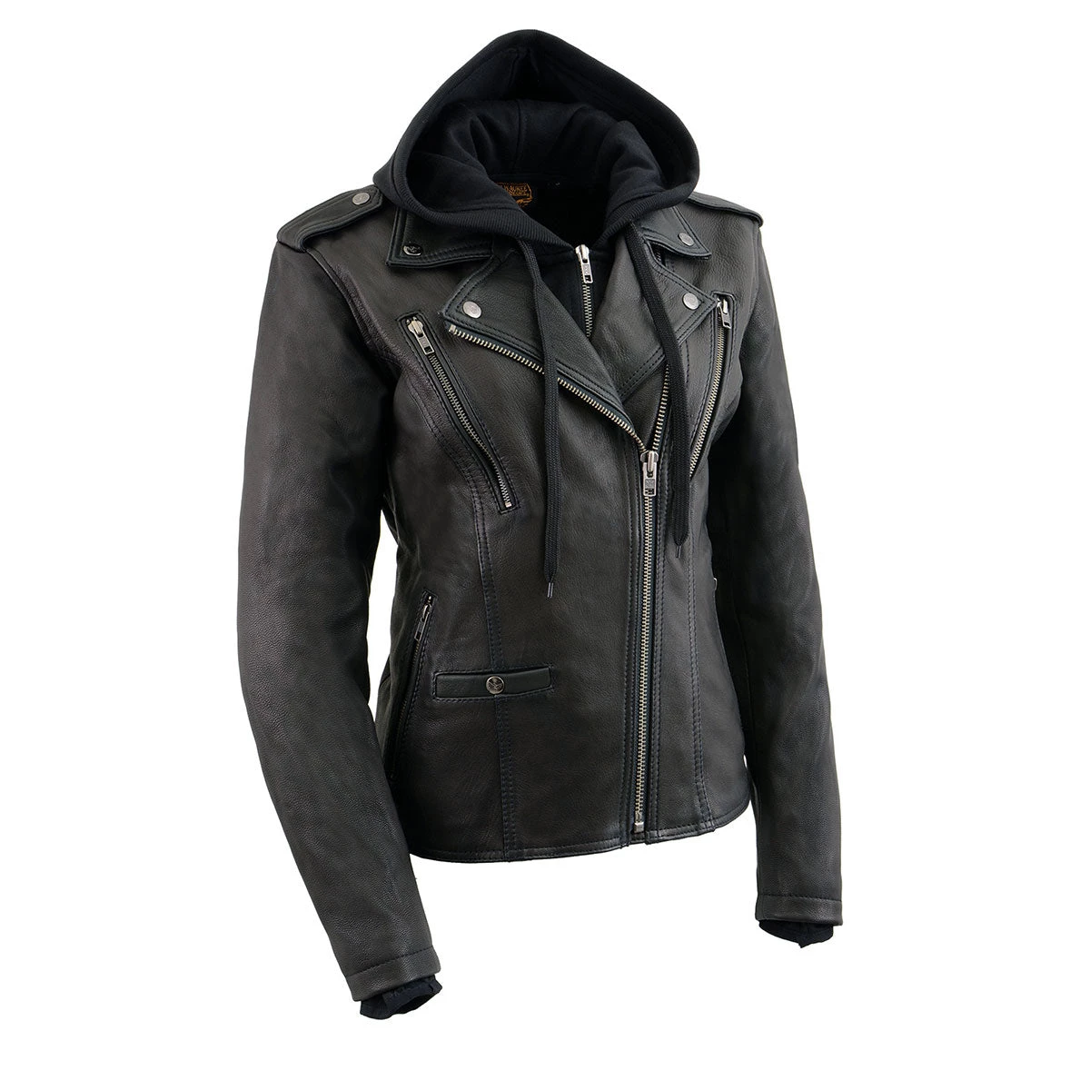 Leather Motorcycle Jackets Milwaukee Leather MLL2575 Ladies Black Vented MC Jacket With Removable Hoodie