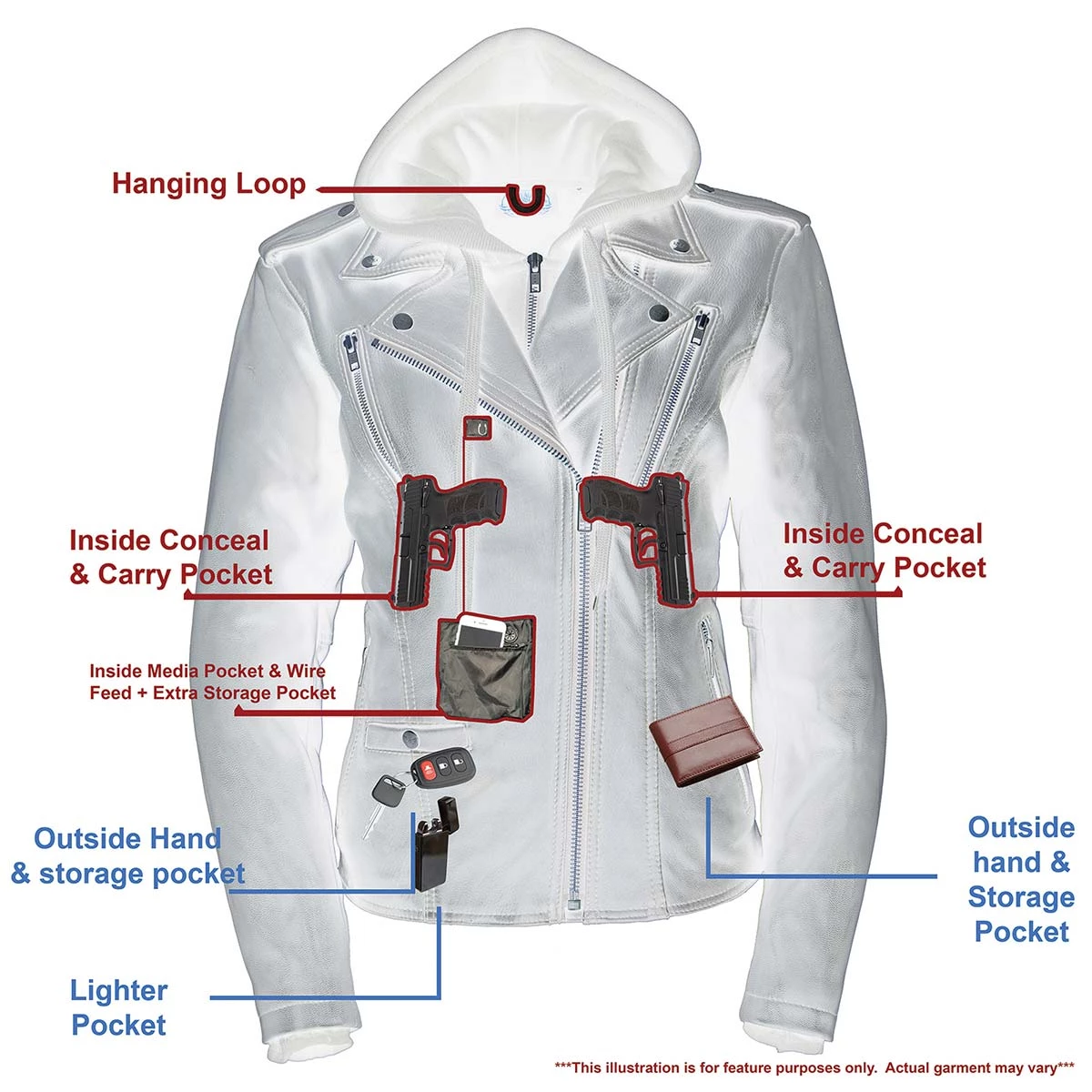 Leather Motorcycle Jackets Milwaukee Leather MLL2575 Ladies Black Vented MC Jacket With Removable Hoodie