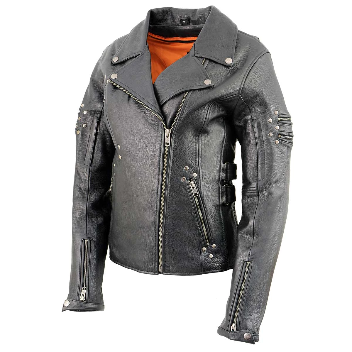 Milwaukee Leather MLL2585 Women's Fitted Belt-less Black Leather Jacket With Rivet Detailing Leather Motorcycle Jackets