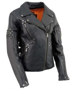 Milwaukee Leather MLL2585 Women's Fitted Belt-less Black Leather Jacket With Rivet Detailing Leather Motorcycle Jackets