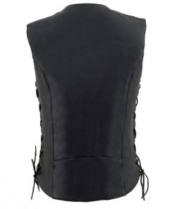Milwaukee Leather MLL4500 Ladies Side Lace Black Leather Vest With Reflective Piping