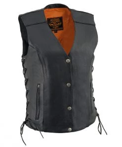 Milwaukee Leather MLL4500 Ladies Side Lace Black Leather Vest With Reflective Piping