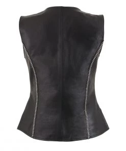 Milwaukee Leather MLL4502 Ladies Leather V Neck Zippered Vest With Rhinestone Bling Detail
