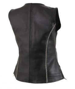 Milwaukee Leather MLL4502 Ladies Leather V Neck Zippered Vest With Rhinestone Bling Detail