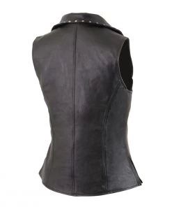 Milwaukee Leather MLL4503 Ladies Black Leather Vest With Riveted Lapel Collar