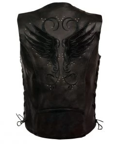 Milwaukee Leather MLL4505 Ladies Black 'Studded Wings' Leather Vest