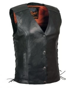 Milwaukee Leather MLL4505 Ladies Black 'Studded Wings' Leather Vest
