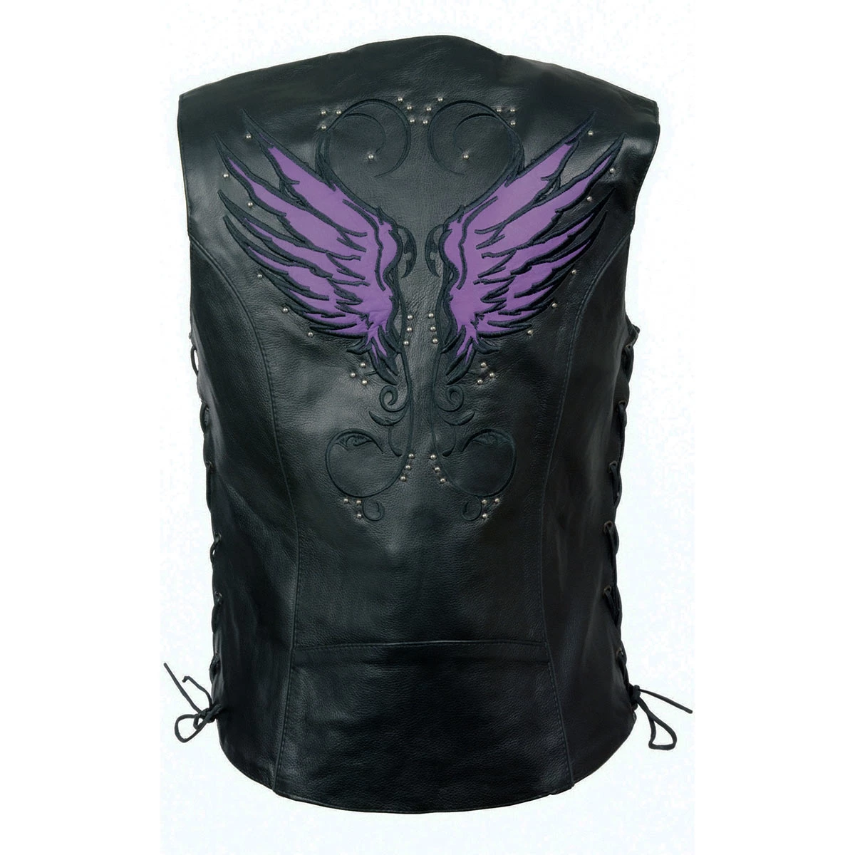 Milwaukee Leather MLL4505 Ladies Black And Purple 'Studded Wings' Leather Vest