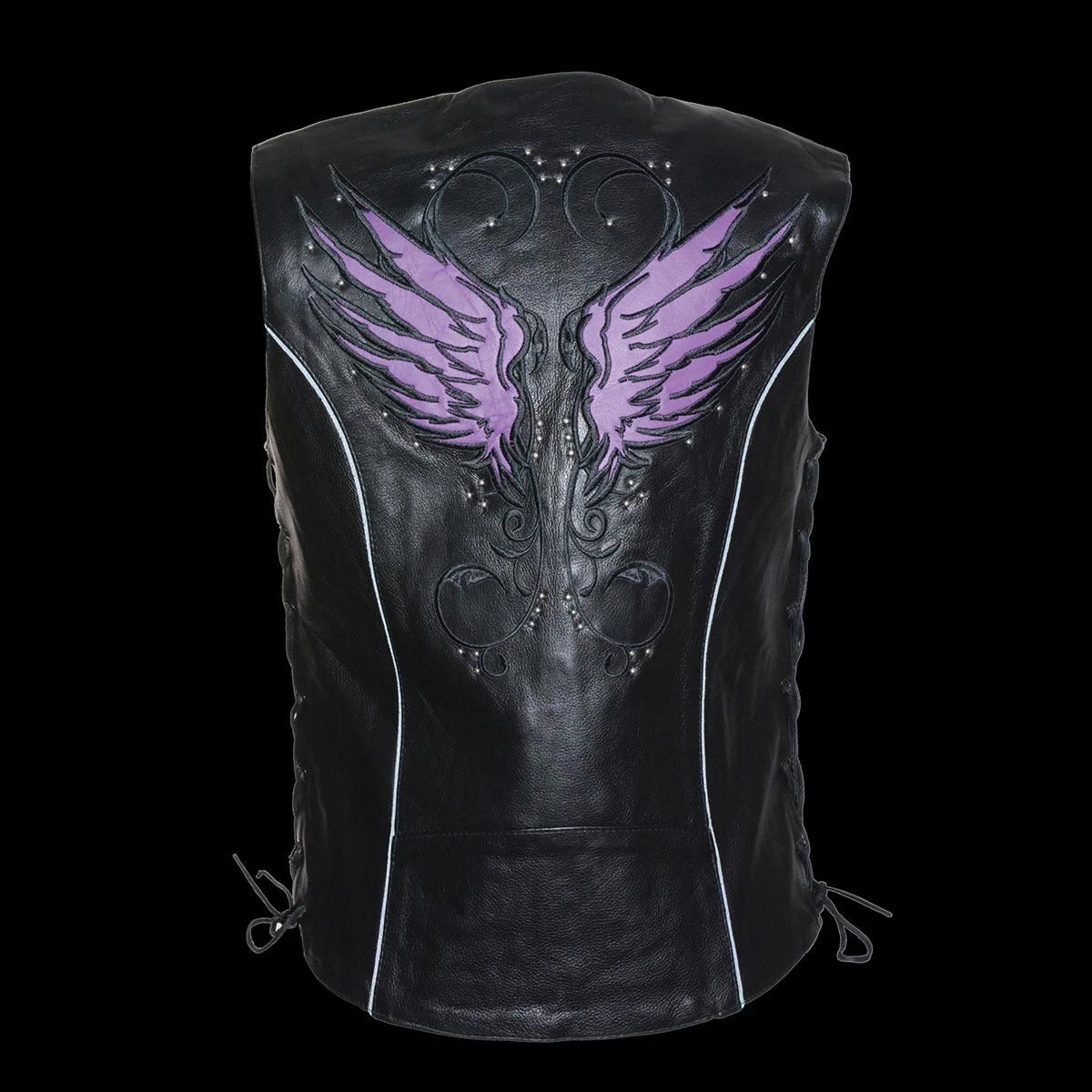 Milwaukee Leather MLL4505 Ladies Black And Purple 'Studded Wings' Leather Vest