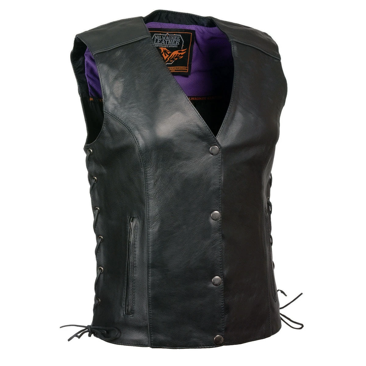 Milwaukee Leather MLL4505 Ladies Black And Purple 'Studded Wings' Leather Vest