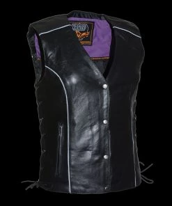 Milwaukee Leather MLL4505 Ladies Black And Purple'Studded Wings' Leather Vest
