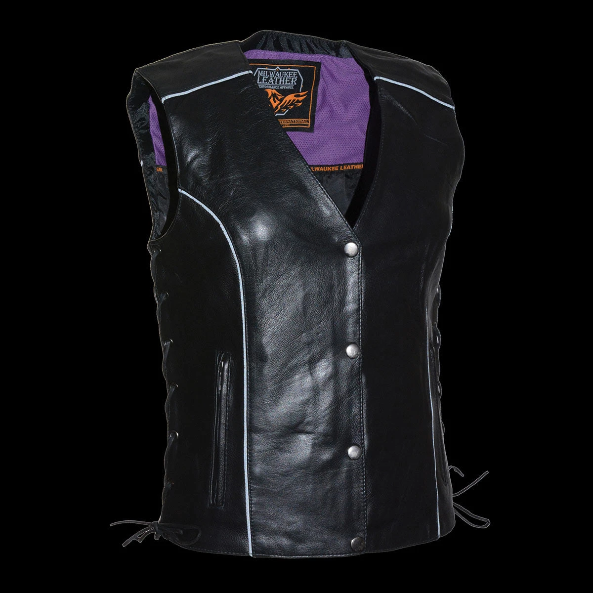 Milwaukee Leather MLL4505 Ladies Black And Purple 'Studded Wings' Leather Vest