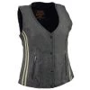 Milwaukee Leather MLL4506 Ladies Grey Leather Vintage Slate Snap Front Vest With Racing Stripes