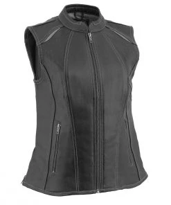 Milwaukee Leather MLL4507 Women's 'Laser Cut' Distressed Black And Grey Scuba Style Vest Motorcycle Vests