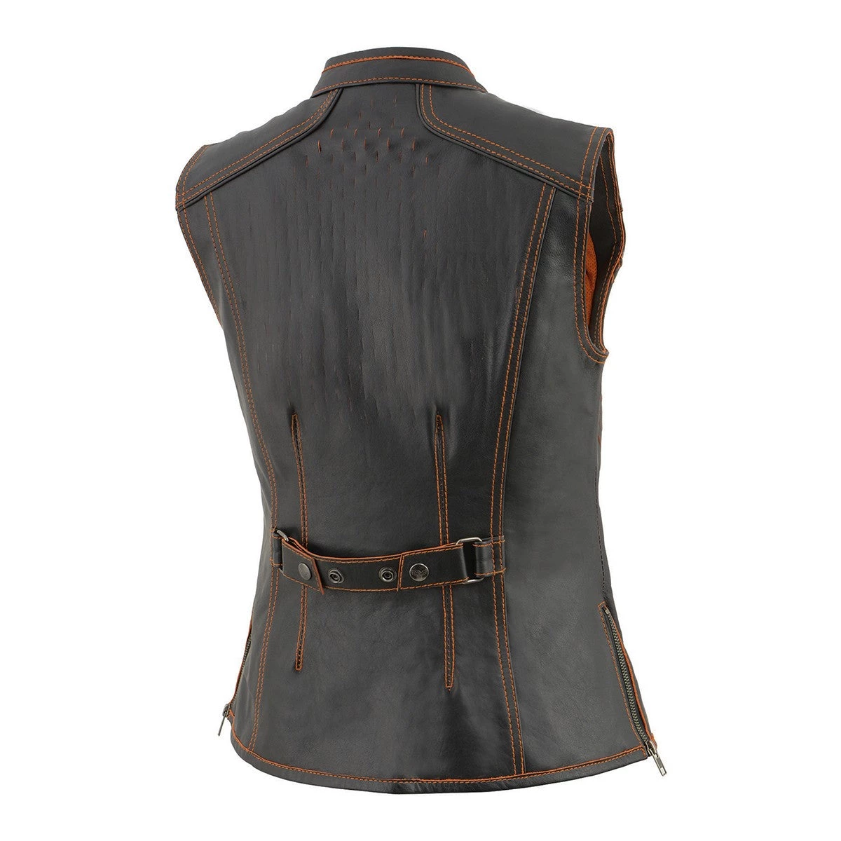 Milwaukee Leather MLL4507 Women's 'Laser Cut' Distressed Black And Orange Scuba Style Vest Motorcycle Vests