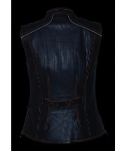 Milwaukee Leather MLL4507 Women's 'Laser Cut' Distressed Black And Grey Scuba Style Vest Motorcycle Vests