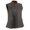 Milwaukee Leather MLL4507 Women's 'Laser Cut' Distressed Black And Orange Scuba Style Vest Motorcycle Vests