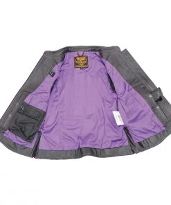 Motorcycle Vests Milwaukee Leather MLL4507 Women's'Laser Cut' Distressed Black And Purple Scuba Style Vest