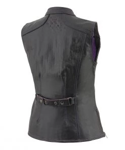 Motorcycle Vests Milwaukee Leather MLL4507 Women's'Laser Cut' Distressed Black And Purple Scuba Style Vest