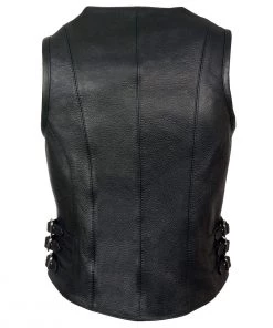 Milwaukee Leather MLL4510 Ladies Black Leather V-Neck Vest With Side Buckles Motorcycle Vests