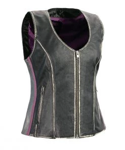 Milwaukee Leather MLL4516 Women's Black And Silver Rub-Off Leather Vest