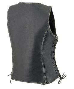 Milwaukee Leather MLL4517 Women's Black Leather Vest With Front Zipper Closure