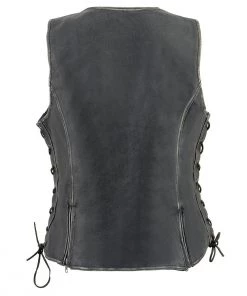 Milwaukee Leather MLL4517 Women's Black Leather Vest With Front Zipper Closure