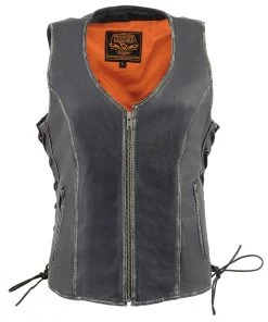 Milwaukee Leather MLL4517 Women's Black Leather Vest With Front Zipper Closure