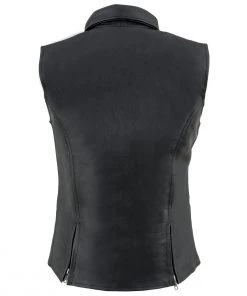 Milwaukee Leather MLL4520 Ladies Black Zipper Front Vest With Shirt Style Collar