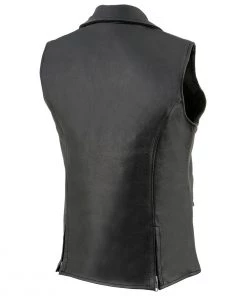 Motorcycle Vests Milwaukee Leather MLL4521 Ladies Black Long Leather Vest With MC Lapel Collar