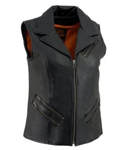 Motorcycle Vests Milwaukee Leather MLL4521 Ladies Black Long Leather Vest With MC Lapel Collar