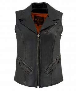 Motorcycle Vests Milwaukee Leather MLL4521 Ladies Black Long Leather Vest With MC Lapel Collar