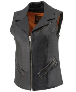 Motorcycle Vests Milwaukee Leather MLL4521 Ladies Black Long Leather Vest With MC Lapel Collar