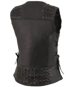 Milwaukee Leather MLL4525 Women's Black Leather Lightweight Lace To Lace Vest