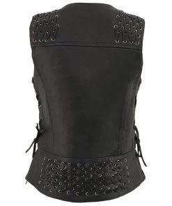 Milwaukee Leather MLL4525 Women's Black Leather Lightweight Lace To Lace Vest