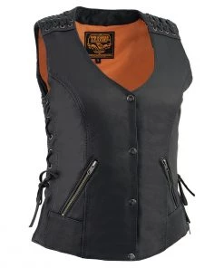 Milwaukee Leather MLL4525 Women's Black Leather Lightweight Lace To Lace Vest