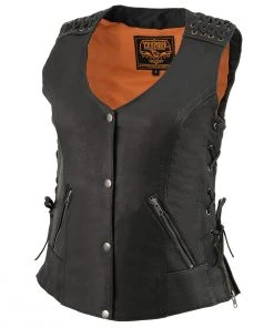 Milwaukee Leather MLL4525 Women's Black Leather Lightweight Lace To Lace Vest