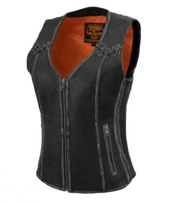 Milwaukee Leather MLL4526 Women's Classic Distressed Grey Leather Vest Motorcycle Vests