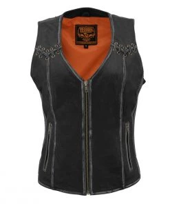 Milwaukee Leather MLL4526 Women's Classic Distressed Grey Leather Vest Motorcycle Vests