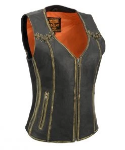 Milwaukee Leather MLL4527 Women's Classic Distressed Brown Leather Vest Motorcycle Vests