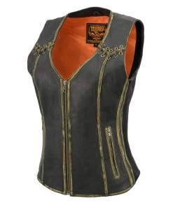 Milwaukee Leather MLL4527 Women's Classic Distressed Brown Leather Vest Motorcycle Vests