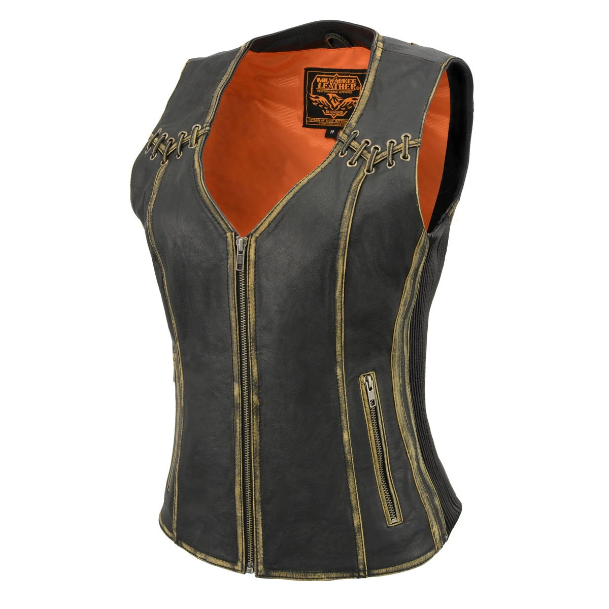 Milwaukee Leather MLL4527 Women's Classic Distressed Brown Leather Vest Motorcycle Vests