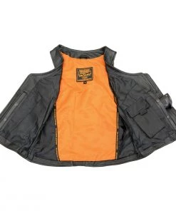 Milwaukee Leather MLL4530 Women's Open Neck Front Zipper Black Leather Vest