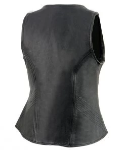 Milwaukee Leather MLL4530 Women's Open Neck Front Zipper Black Leather Vest