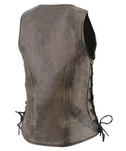 Milwaukee Leather MLL4531 Women's Distressed Brown ‘Open Neck’ Leather Vest With Side Laces Motorcycle Vests