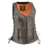 Milwaukee Leather MLL4531 Women's Distressed Brown ‘Open Neck’ Leather Vest With Side Laces Motorcycle Vests