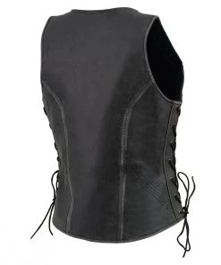 Milwaukee Leather MLL4531 Women's Distressed Grey ‘Open Neck’ Leather Vest With Side Laces