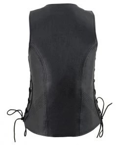 Milwaukee Leather MLL4531 Women's Black 'Open Neck’ Leather Vest With Side Laces