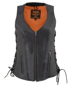 Milwaukee Leather MLL4531 Women's Black'Open Neck’ Leather Vest With Side Laces